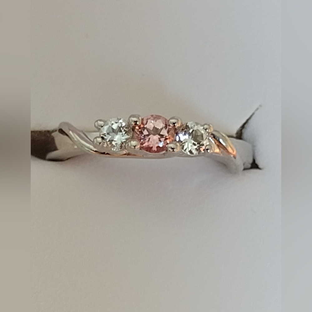 White & Pink Topaz 925 Silver Joanna Ring Size 6